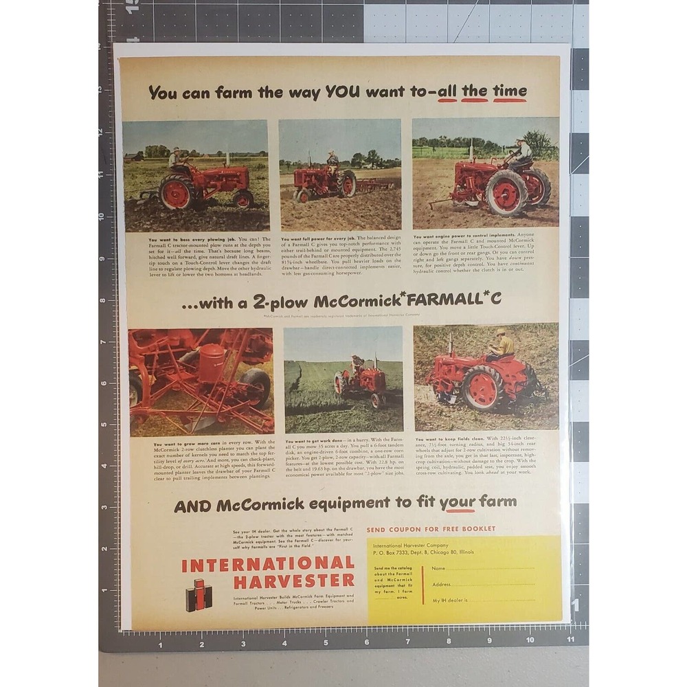 Vintage McCormick Farmall C and McCormick Equipment Magazine Ad